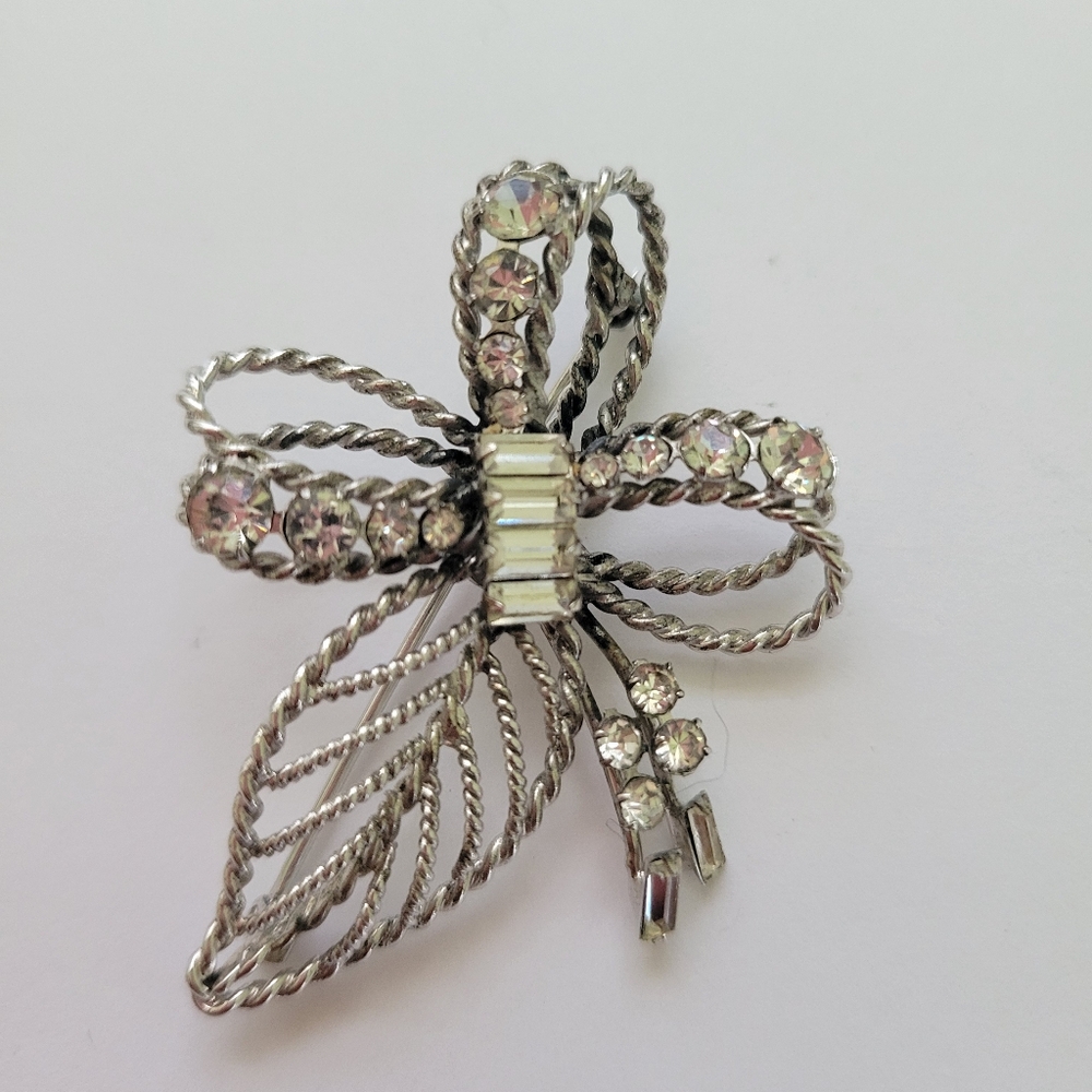 Vintage 40's Carl Art Brooche Pin Signed Sterling C A Rhinestone Floral Art Deco